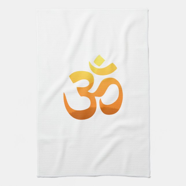 Yoga Om Mantra Gold Sun Meditation Yellow Orange Kitchen Towel (Vertical)
