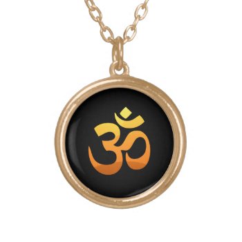 Yoga Om Mantra Symbol Asana Relax Fitness Sunrise Gold Plated Necklace by art_grande at Zazzle