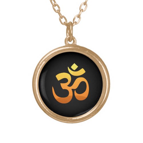 Yoga Om Mantra Symbol Asana Relax Fitness Sunrise Gold Plated Necklace
