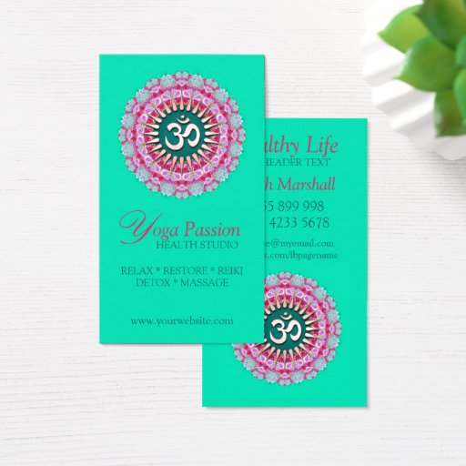 Yoga Om Pink Green New Age Business Cards