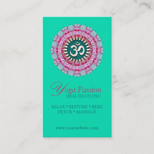 Customizable Yoga Om Pink Green New Age Business Cards