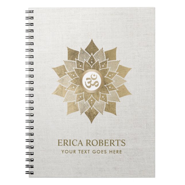 Yoga Om Symbol Gold Lotus Flower Namaste Notebook (Front)