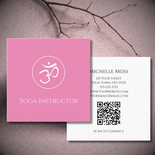  Yoga Om Symbol Logo Simple Pink Square Business Card
