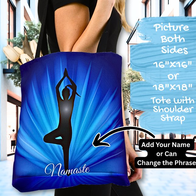 Yoga on Blue Burst - Add Name or Your Text Tote Bag (Creator Uploaded)