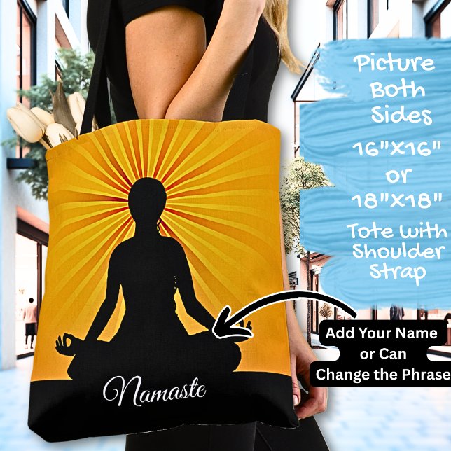 Yoga on Orange Sunbeams - Add Name or Your Text Tote Bag (Creator Uploaded)