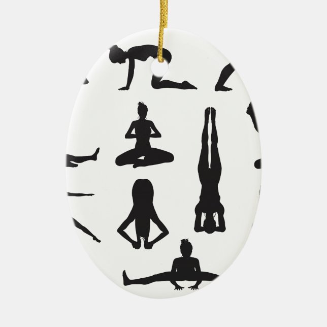 Yoga or pilates poses silhouettes ceramic ornament (Front)