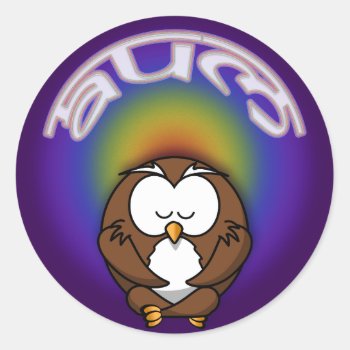 Yoga Owl Classic Round Sticker by just_owls at Zazzle