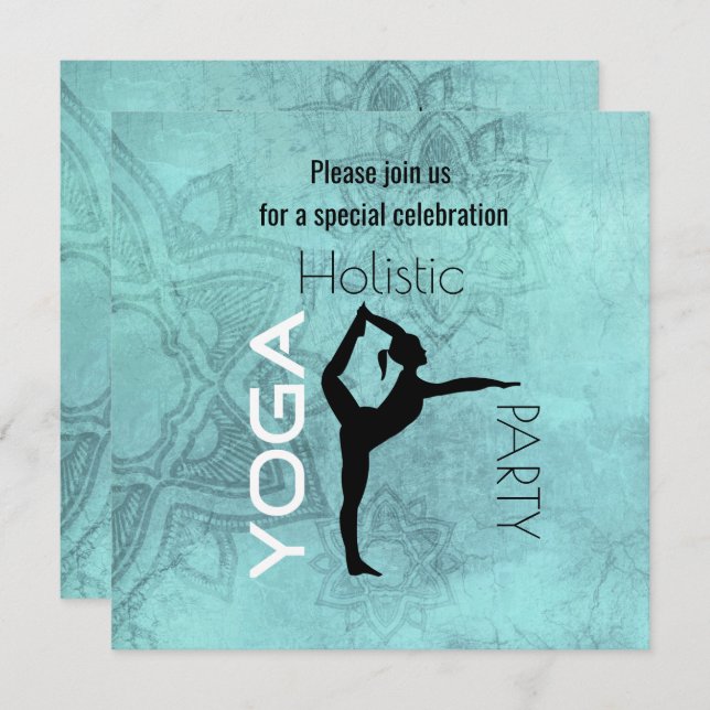 Yoga Party with Yoga Pose on Lotus Background Invitation (Front/Back)