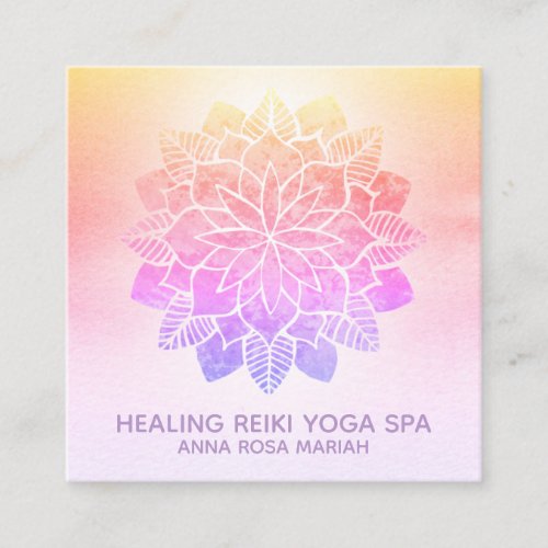  Yoga Pastel Rainbow Spiritual Reiki Mandala Square Business Card
