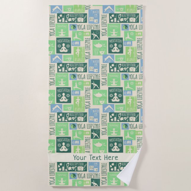 Yoga Pattern custom text beach towel (Front)
