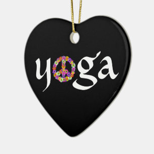 Yoga Peace Sign Floral Ceramic Ornament