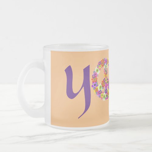 Yoga Peace Sign Floral Frosted Glass Coffee Mug