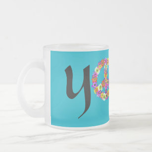 Yoga Peace Sign Floral Frosted Glass Coffee Mug