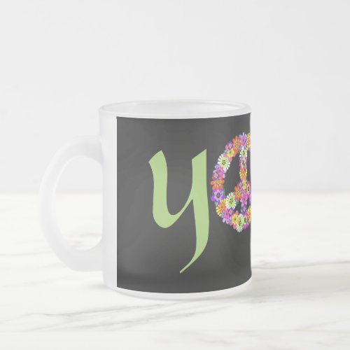 Yoga Peace Sign Floral Frosted Glass Coffee Mug