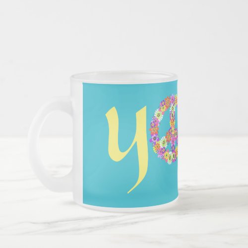 Yoga Peace Sign Floral Frosted Glass Coffee Mug