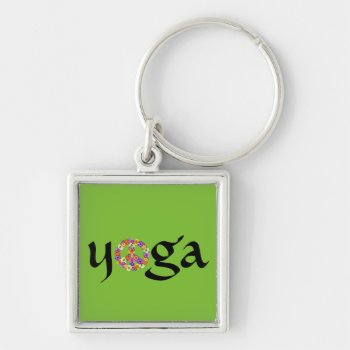 Yoga Peace Sign Floral Keychain by Mistflower at Zazzle