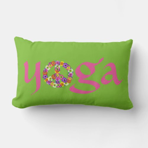 Yoga Peace Sign Floral on Lime Green Lumbar Pillow