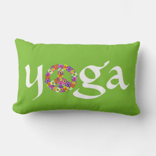 Yoga Peace Sign Floral on Lime Green Lumbar Pillow