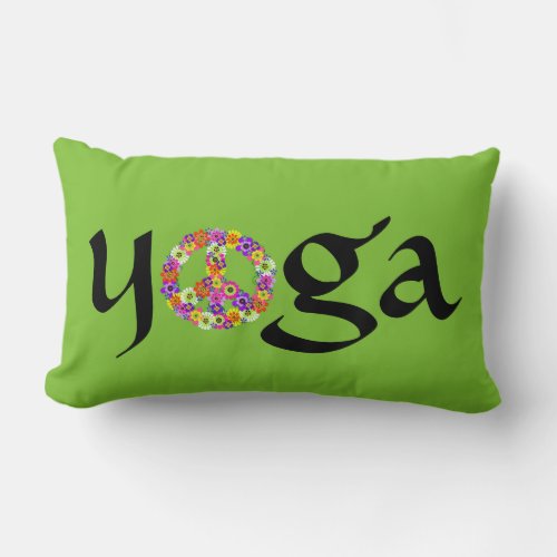 Yoga Peace Sign Floral on Lime Green Lumbar Pillow