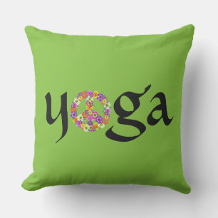 Yoga Peace Sign Floral on Lime Green Outdoor Pillow