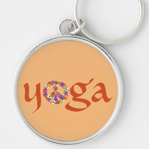 Yoga Peace Sign Floral on Peach Keychain