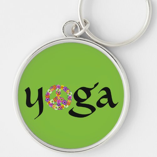 Yoga Peace Sign Floral on Smoothie Green Keychain