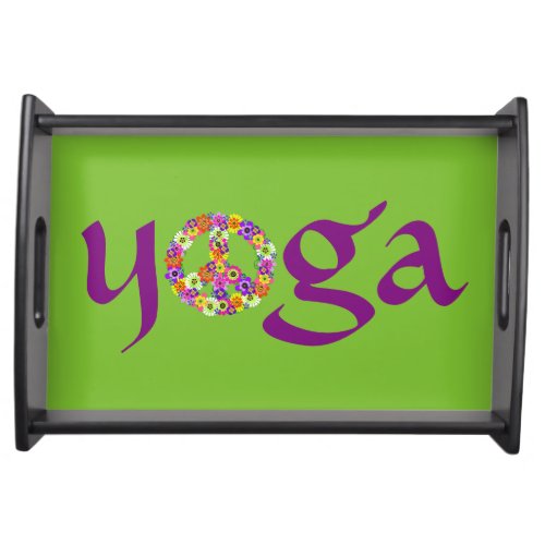 Yoga Peace Sign Floral on Smoothie Green Serving Tray