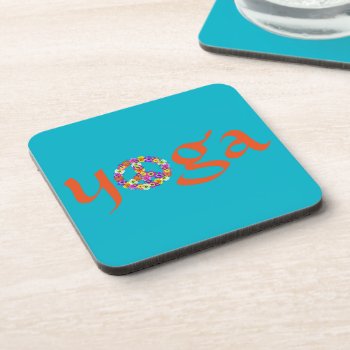 Yoga Peace Sign Floral On Turquoise Coaster by Mistflower at Zazzle