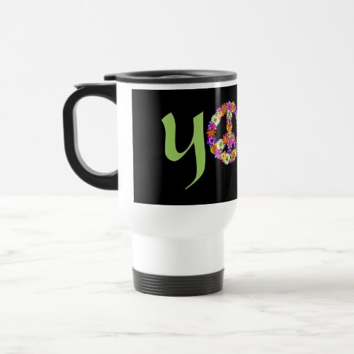 Yoga Peace Sign Floral Travel Mug