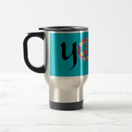 Yoga Peace Sign Floral Travel Mug