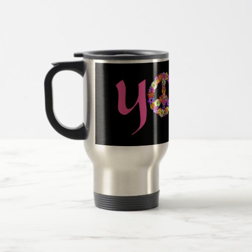 Yoga Peace Sign Floral Travel Mug