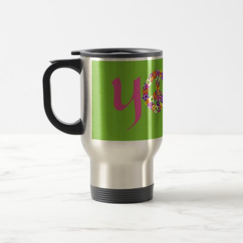 Yoga Peace Sign Floral Travel Mug