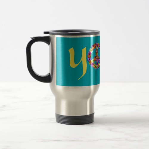 Yoga Peace Sign Floral Travel Mug