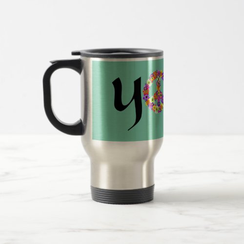 Yoga Peace Sign Floral Travel Mug