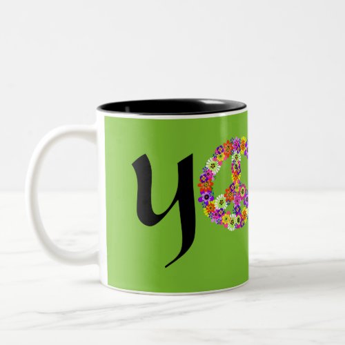 Yoga Peace Sign Floral Two_Tone Coffee Mug