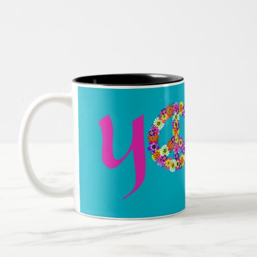 Yoga Peace Sign Floral Two_Tone Coffee Mug