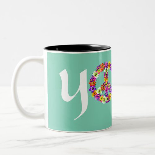 Yoga Peace Sign Floral Two_Tone Coffee Mug