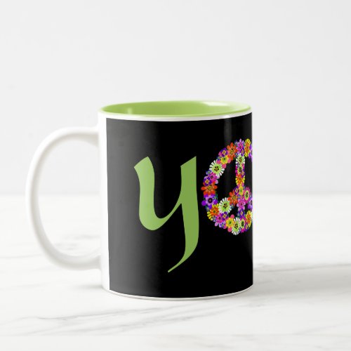 Yoga Peace Sign Floral Two_Tone Coffee Mug