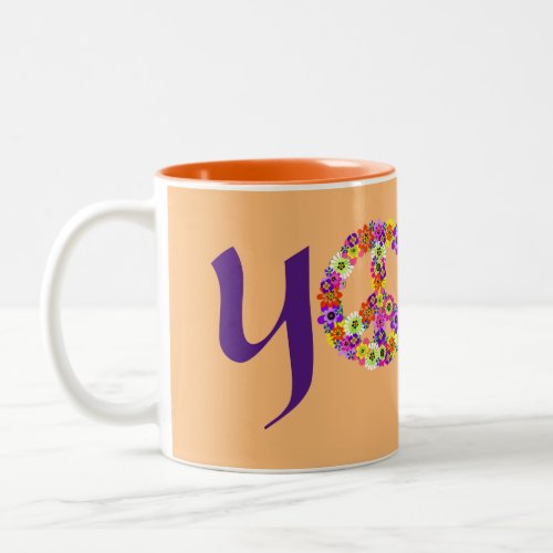 Yoga Peace Sign Floral Two_Tone Coffee Mug