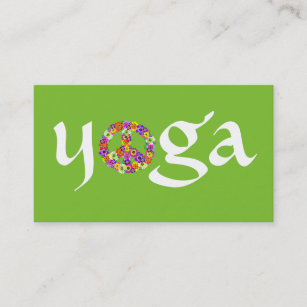 Yoga Peace Sign for Yoga Instructor White on Green Business Card