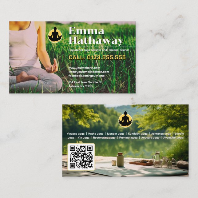 Yoga Personal Trainer | Professional Teacher Business Card (Front/Back)