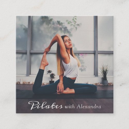 Yoga pilates instructor elegant boho script photo square business card