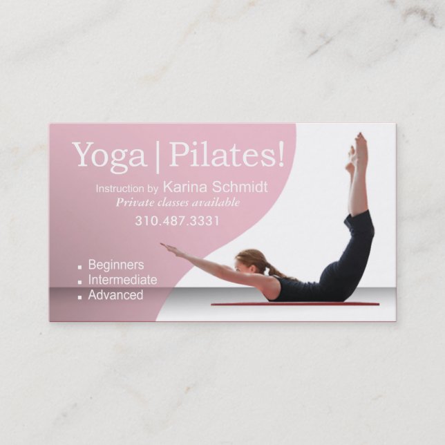 "Yoga | Pilates!" Pilates Instruction, Yoga Class Business Card (Front)