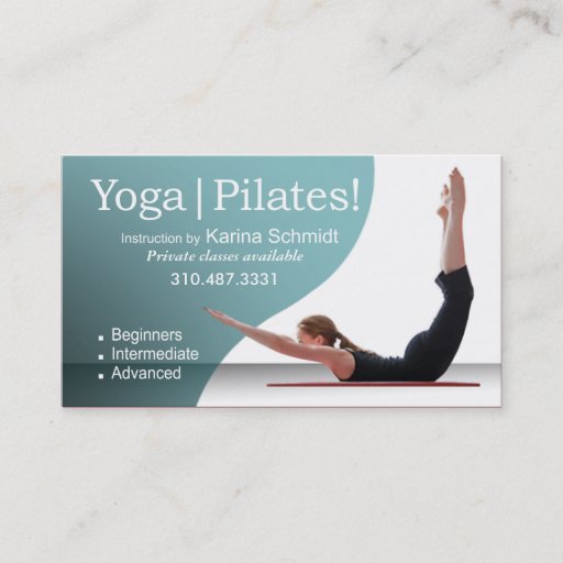 Customizable "Yoga | Pilates!" Pilates Instruction, Yoga Class Business Card Templates
