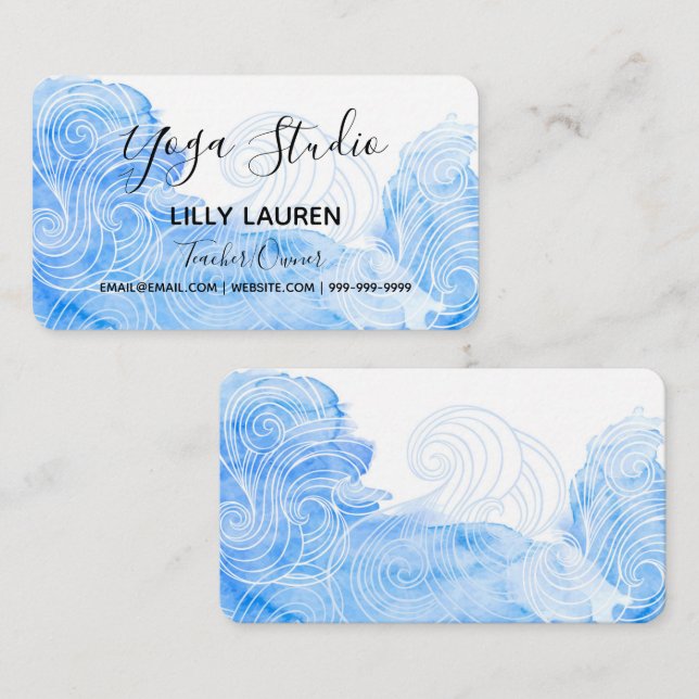 Yoga Pilates Reiki Studio Blue Waves Business Card (Front/Back)