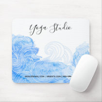 Yoga Pilates Reiki Studio Blue Waves Watercolor Mouse Pad