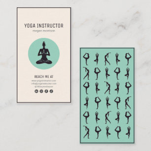 yoga pilates trainer green beige postures business card