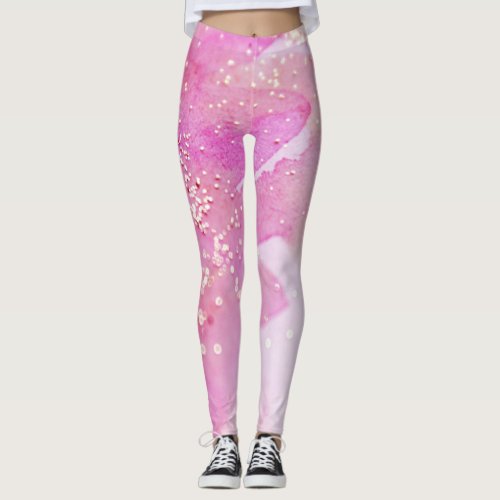  Yoga Pilates Watercolor Glitter Pink Leggings