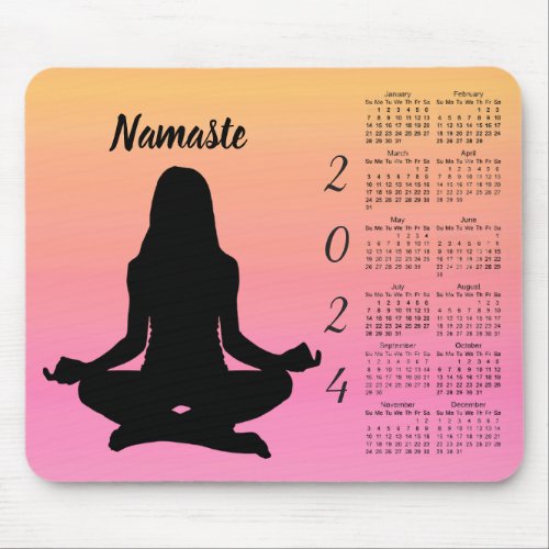 Yoga Pink Orange Rainbow Sunset 2024 Calendar Mouse Pad