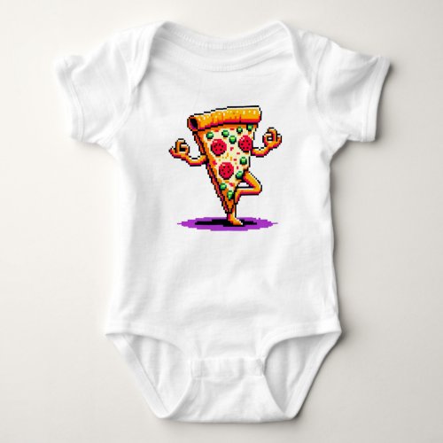 Yoga Pizza 8_Bit Slice in Pose Humorous Pixel Art Baby Bodysuit